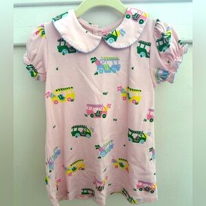 Pink Dress with Colorful Golf Cart Print